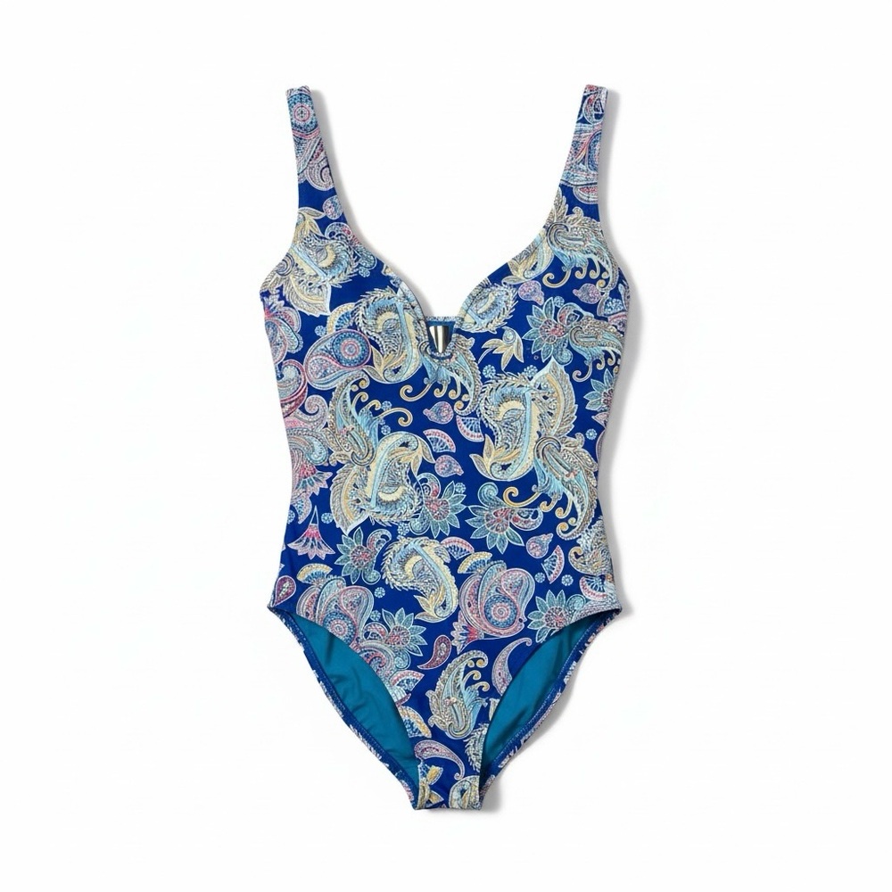 Nip Tuck Paisley One-Piece Swimsuit Women’s 6 Blue Multi‎ NWT